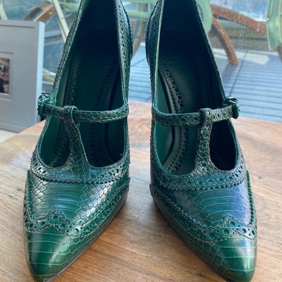 Tory Burch Leather Spectator Pumps - Forest Green